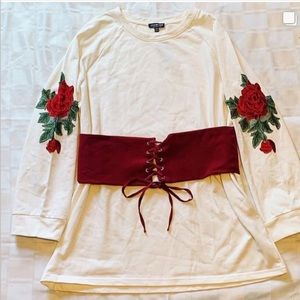 Fashion Nova rose embroidered long sleeve shirt